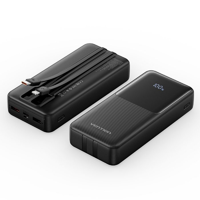 Vention Powerbank 20000mAh FHPB0 22.0 22.5W Negra con Cable USB Tipo-C y Lightning